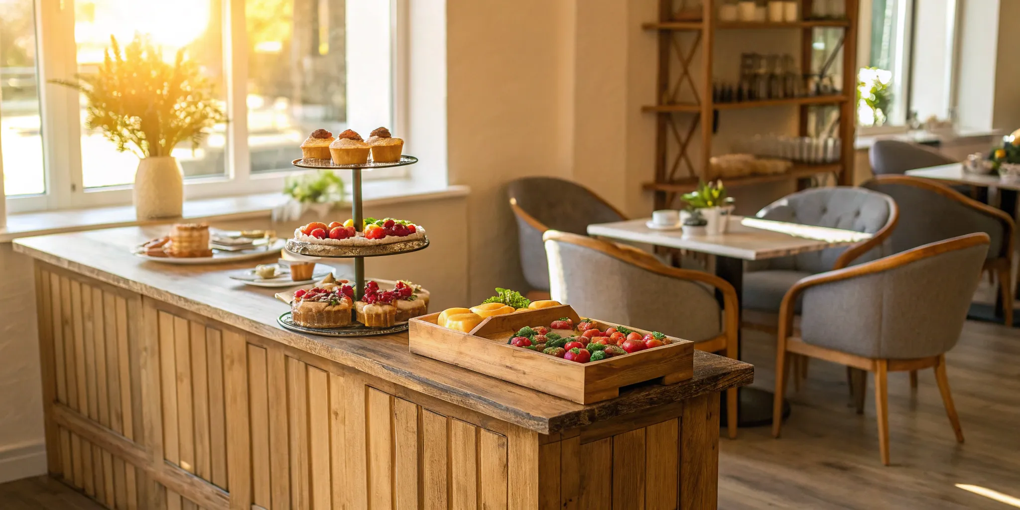 The counter of a modern cafe, one of the best types of food franchises to own.