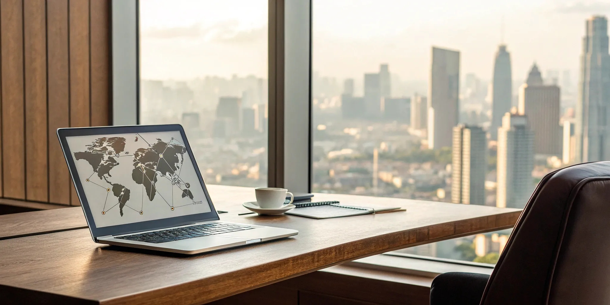 Global franchise examples from top industries shown on a laptop's world map.