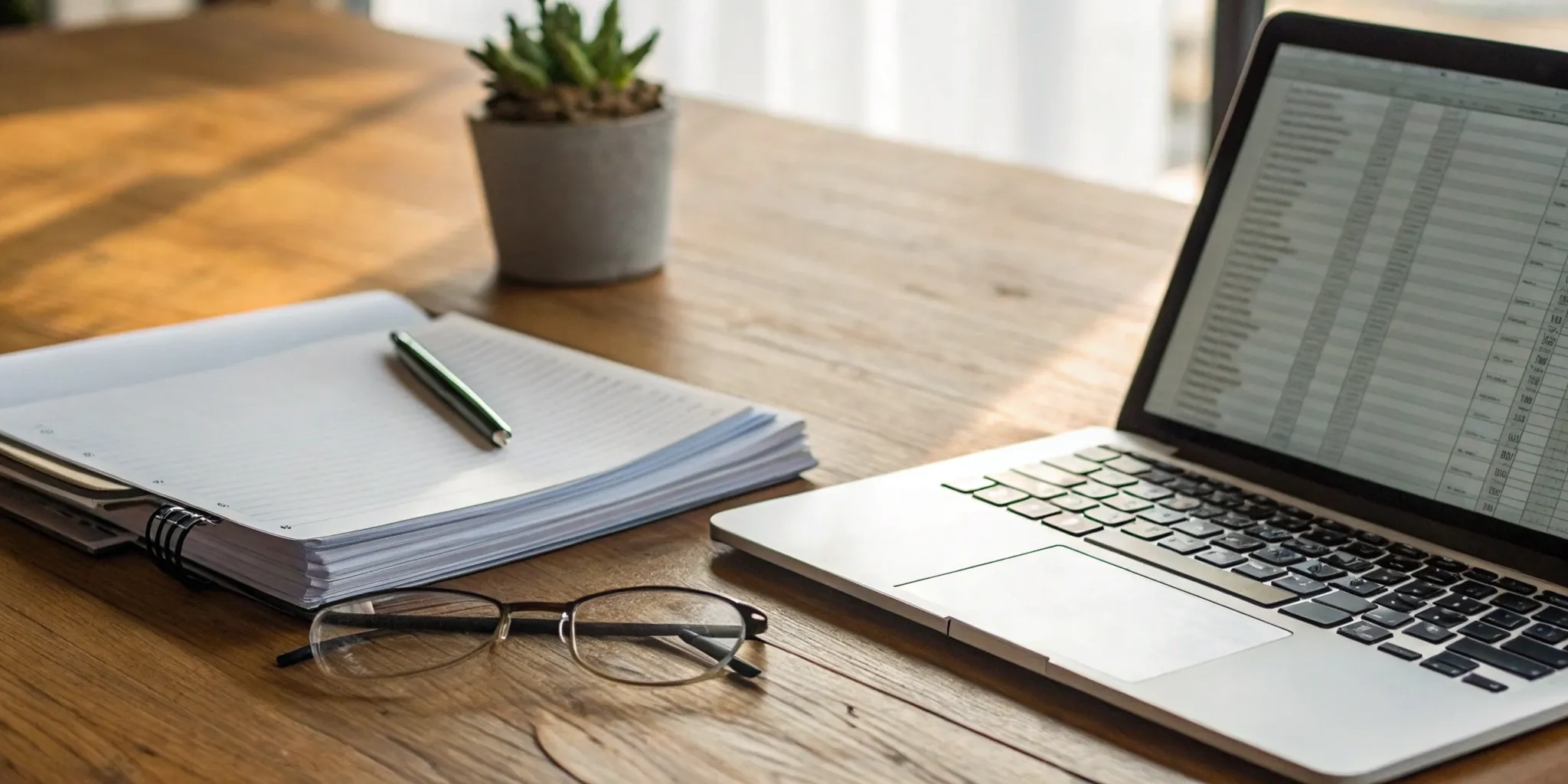 Desk with documents and a laptop